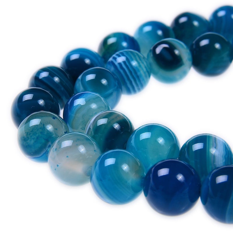 PLTbeads Smooth Round Shape Natural Gemstone Loose Beads for 1 Strand per Bag Approxi 15.5 inch 48-50pcsJewelry Making (8mm, Blue Stripe Agate) - Image 1
